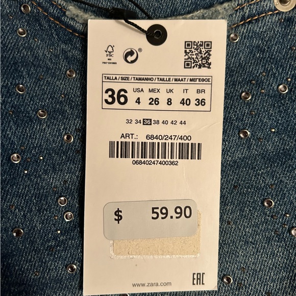 NWT Studded HW Zara Jean shorts size 36 - Picture 7 of 9